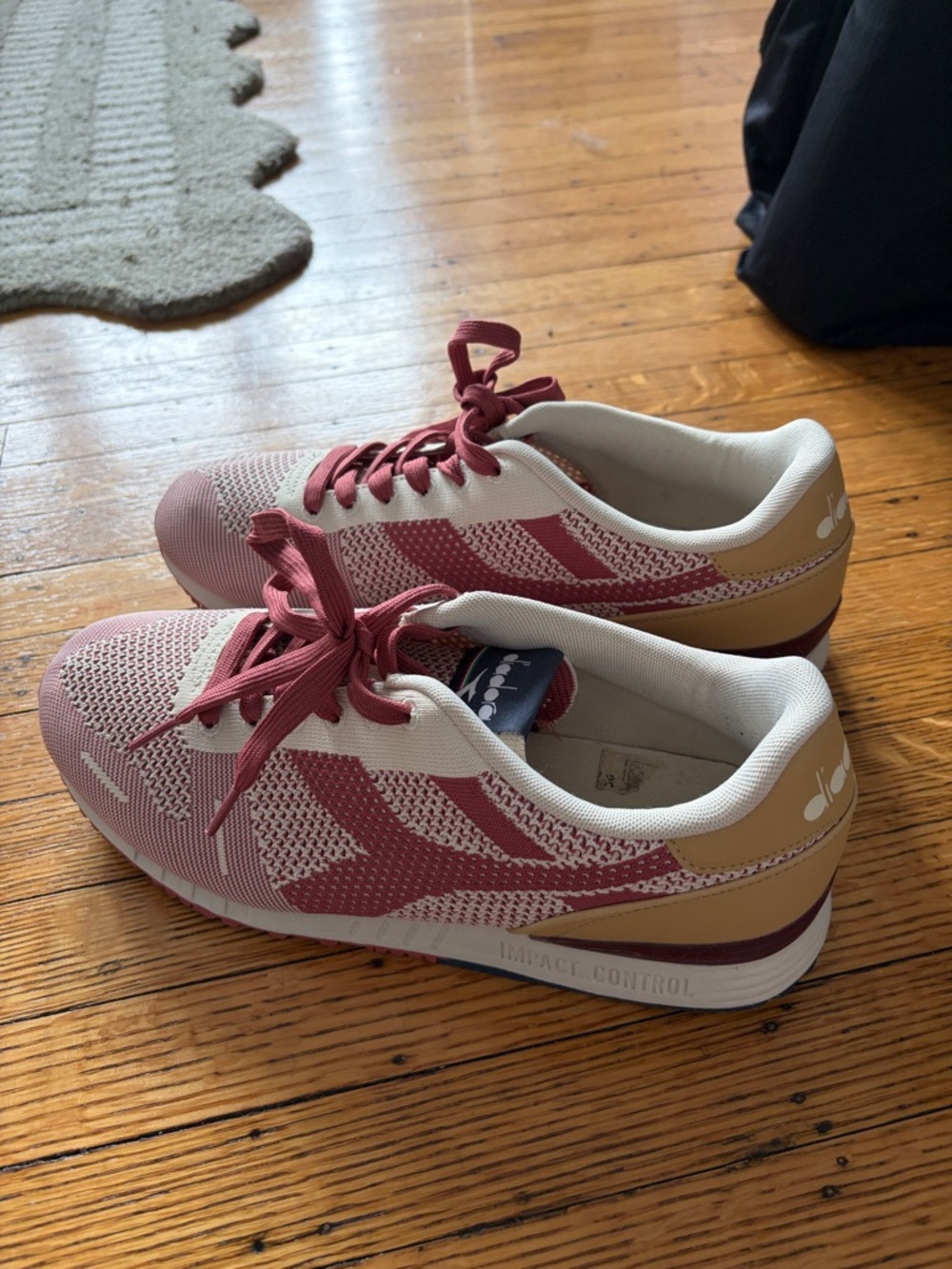 Diadora Rose and Cream Knit Running Sneakers